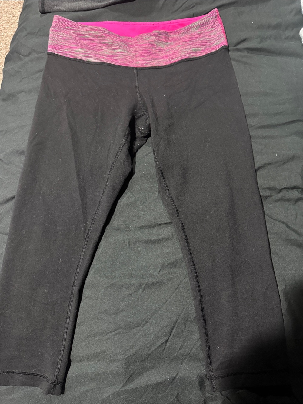 lululemon athletica Black Cropped Leggings with Pink Heathered Waistband
